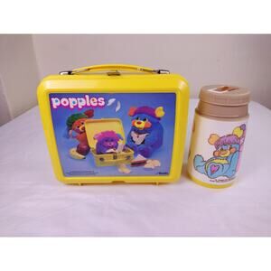 1986 Popples Yellow Lunch Box With Thermos Vintage
